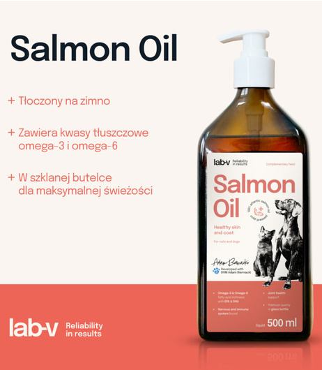 Olej z Łososia 100% - Dla Psa i Kota w Każdym Wieku - Lab-V - 500 ml