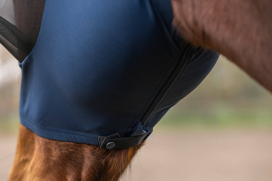 Maska przeciwowadowa dla konia FinoStretch Zipper, niebieski, różne rozmiary (od Pony do Full), Covalliero
