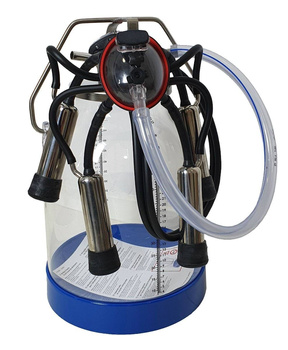 Bańka udojowa z tworzywa sztucznego z aparatem udojowym dla krów