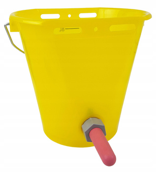 Wiadro do pojenia cieląt z zaworem i smoczkiem gumowym, 8 l, transparentne, żółte, Canagri