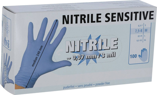 Rękawice nitrylowe Nitrile Sensitive, różne rozmiary (od S do XL), niebieskie, 100 szt, Kerbl