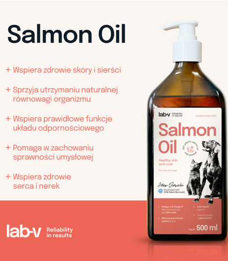 Olej z Łososia 100% - Dla Psa i Kota w Każdym Wieku - Lab-V - 500 ml