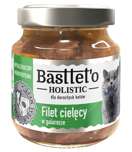 Karma dla kotów Basttet'o Holistic filet cielęcy w galarecie 130g Słoik