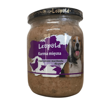 Karma mięsna z kurczakiem i marchewką dla psów Leopold 500g Słoik