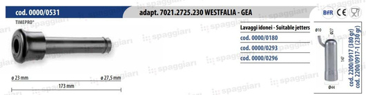 Guma strzykowa typ Westfalia 7021.2725.230, "krótka", 4szt., Spaggiari