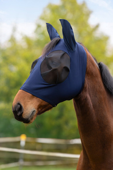 Maska przeciwowadowa dla konia FinoStretch Zipper, niebieski, różne rozmiary (od Pony do Full), Covalliero