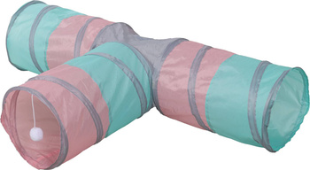 Trójkątny tunel dla kota, turkusowy/różowy/szary, Ø 25 x 80 x 50 cm, Kerbl