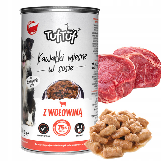 Mokra karma TUF-TUF puszka – kawałki mięsne wołowe dla psa – puszka 1250 g