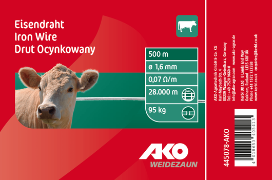 Drut ocynkowany do ogrodzeń elektrycznych, mała szpula, 1,6 mm, 500 m, AKO