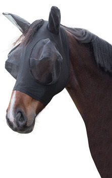 Maska przeciwowadowa dla konia, z uszami, FinoStretch, czarny, różne rozmiary (od Pony do Full), Covalliero