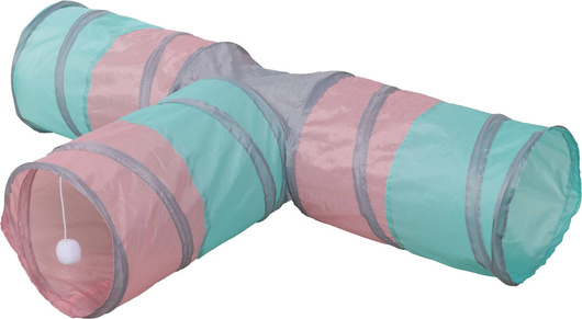 Trójkątny tunel dla kota, turkusowy/różowy/szary, Ø 25 x 80 x 50 cm, Kerbl