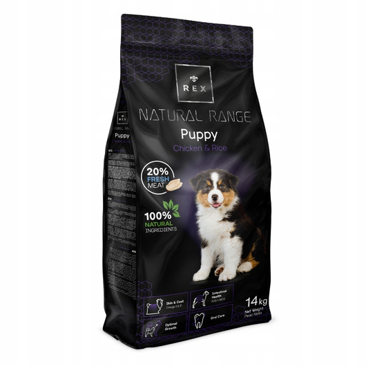 Pełnoporcjowa karma dla szczeniąt Rex Natural Range Puppy Chicken&Rice 14kg