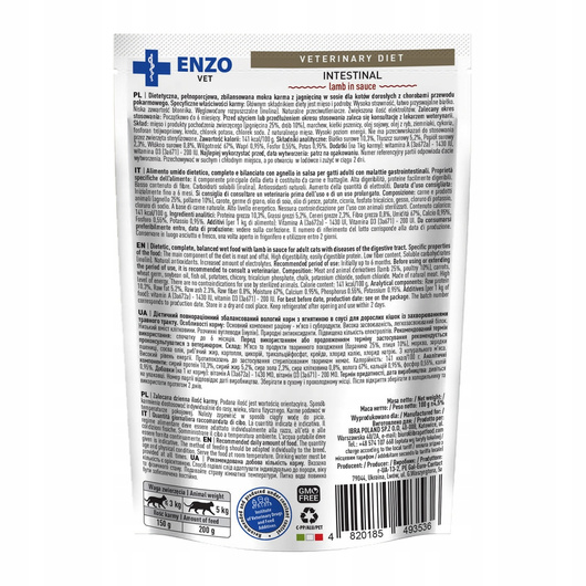 Mokra karma dla kotów dorosłych Ibra ENZO VET Intestinal z jagnięciną 100g