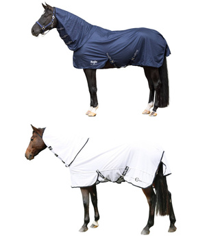 Derka przeciwowadowa dla konia RugBe SuperFly, biały/granatowy, Różne rozmiary (105 - 165 cm), Covalliero