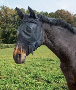 Maska przeciwowadowa dla konia z uszami i frędzlami, roz. Cob, Covalliero