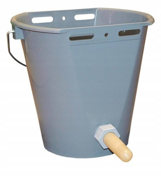 Wiadro do pojenia cieląt z zaworem i smoczkiem lateksowym, 8 l, szare