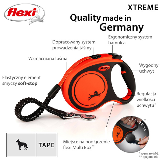 Smycz dla psa Flexi Xtreme, taśma, pomarańczowa, różne rozmiary, różne długości